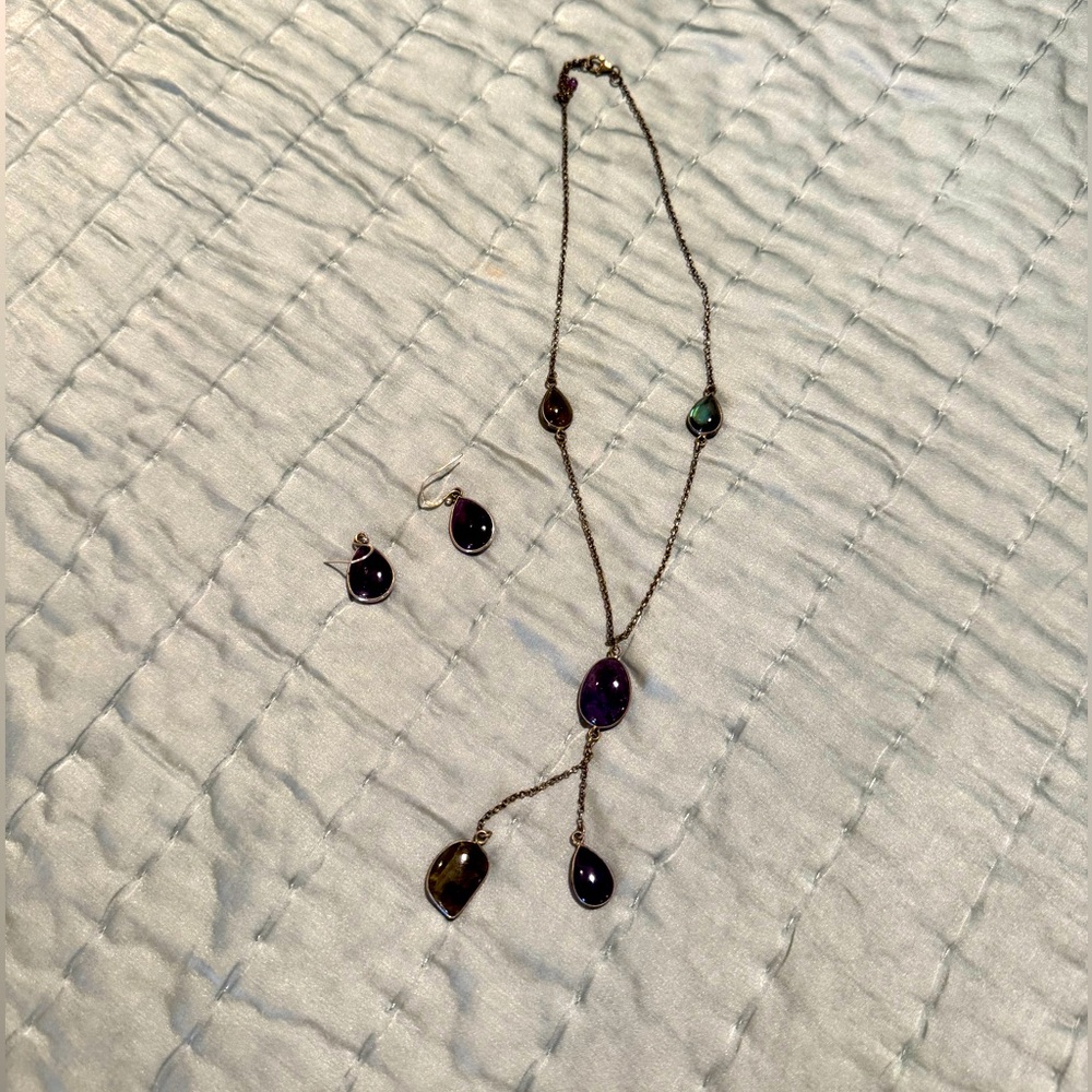 J. Jill Elegant Purple and Green Gemstone Necklace and Earring Set
